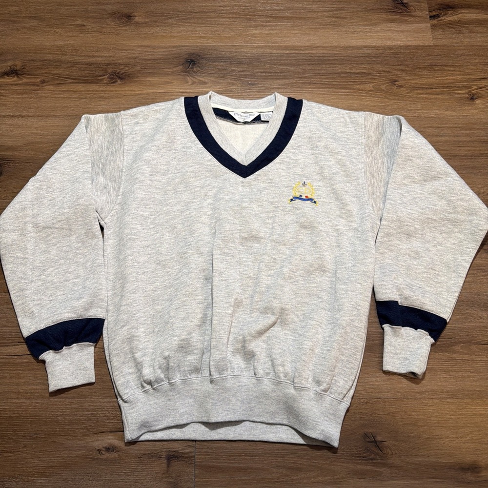 Vintage Christian Dior Monsieur Men's MEDIUM Crest Logo Sweater‎ Navy Preppy 80s